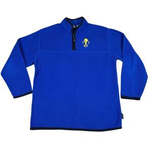 Vintage Looney Tunes Jacket Mens L Tweety Bird Blue 1/4 Zip Pullover Fleece 90s